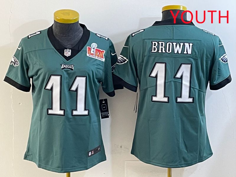 Youth Philadelphia Eagles #11 Brown Green Second generation 2025 Nike Limited NFL Jersey style 2